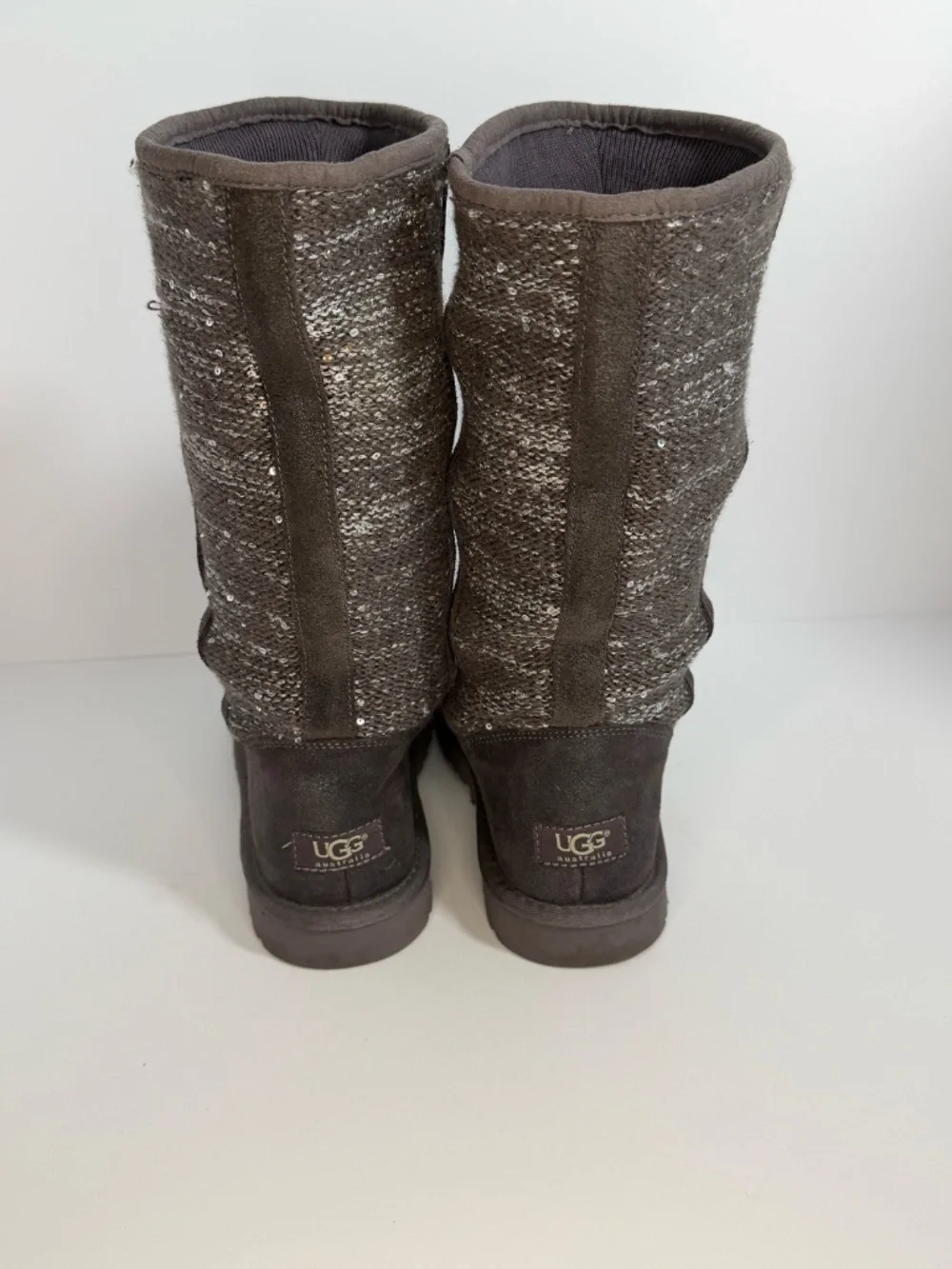 UGG Australia Camaya Charcoal Gray Suede Knit Sequin Tall Boots Women's Size 8